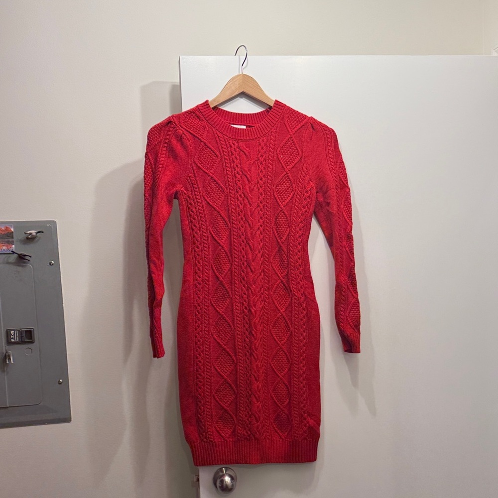Charter Club Red Long Sleeve Cable Knit Dress